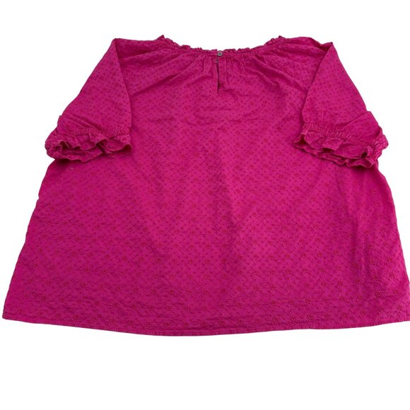 Loft Women's Pink Embroidered Cotton Top XL Eyelet Short Sleeves - Picture 5 of 5